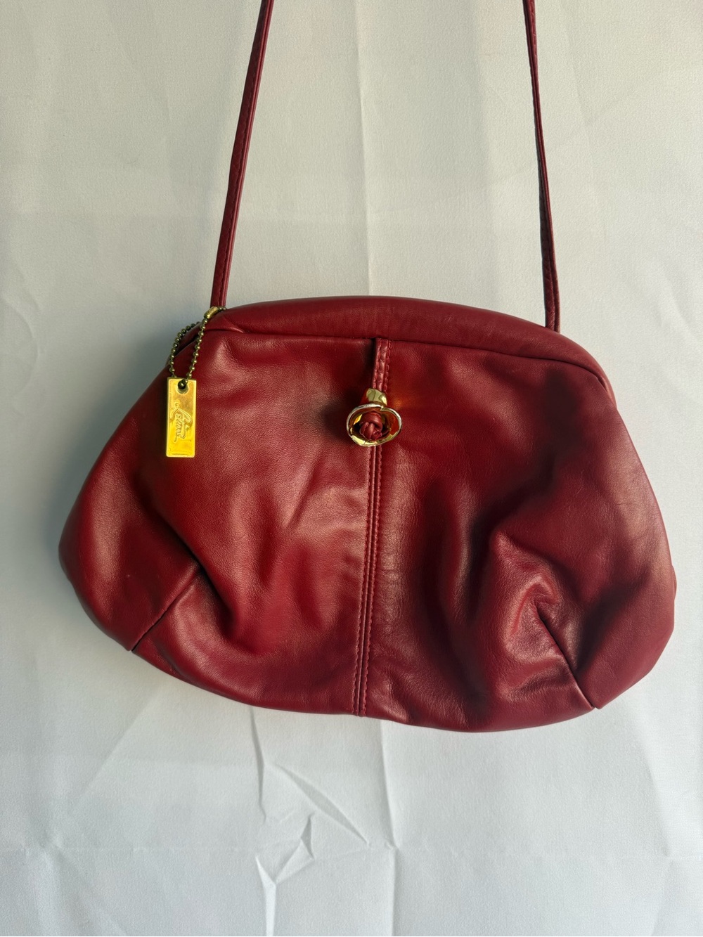 Vintage Letisse Red Leather Shoulder Bag Gold Hardware